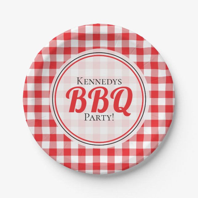 Rustic Red Gingham Family Picnic BBQ Paper Plates (Front)