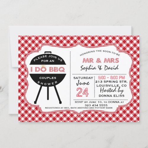 Rustic Red Gingham I DO BBQ Couples Shower Invite