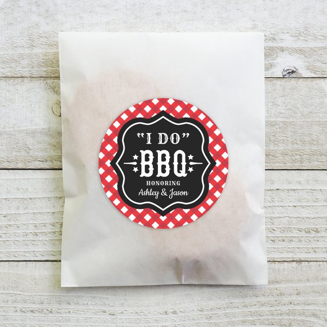 Rustic Red Gingham I Do BBQ Wedding Classic Round Sticker (Creator Uploaded)