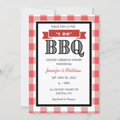 Rustic Red Gingham I Do BBQ Wedding Couples Shower Invitation