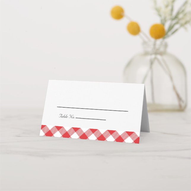 Rustic Red Gingham I Do BBQ Wedding Place Card (Front)
