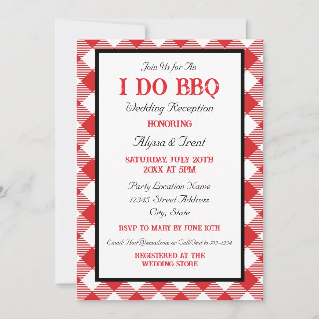 Rustic Red Gingham I Do BBQ Wedding Reception Invitation (Front)