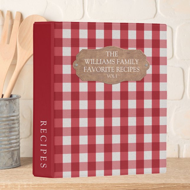 Rustic Red Gingham Linen Farmhouse Family Recipe Mini Binder (In situ)