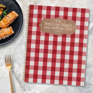 Rustic Red Gingham Linen Farmhouse Family Recipe Notebook