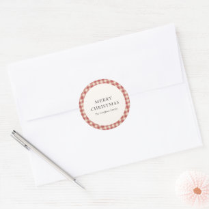 Rustic Red Gingham Modern Christmas Classic Round Sticker