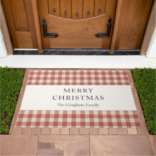 Rustic Red Gingham Modern Christmas Doormat