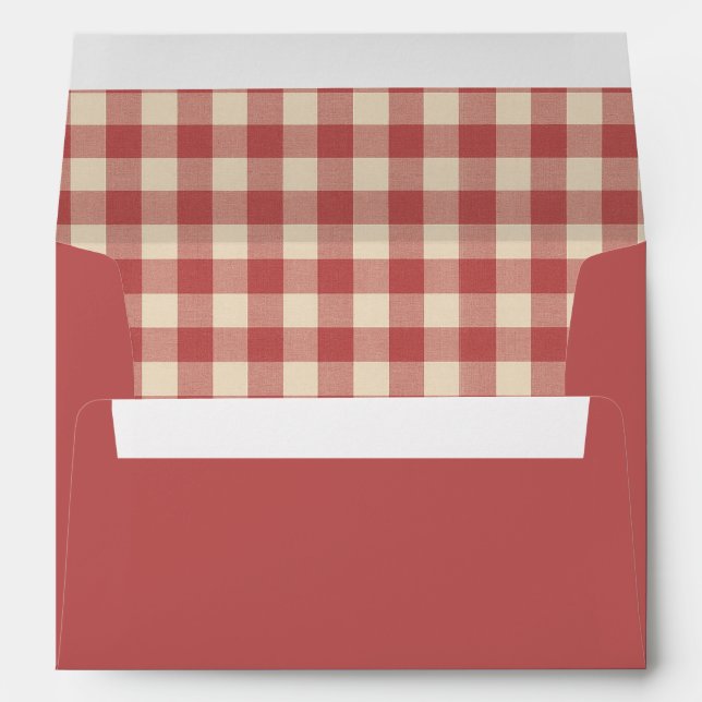 Rustic Red Gingham Modern Christmas Envelope (Back (Bottom))