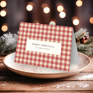 Rustic Red Gingham Modern Christmas Holiday Card