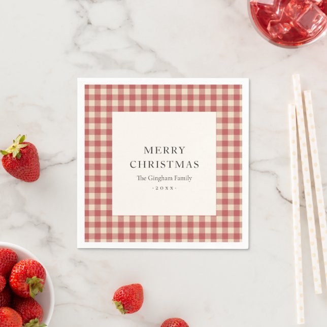 Rustic Red Gingham Modern Christmas Napkins (Insitu)