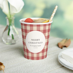 Rustic Red Gingham Modern Christmas Paper Cups