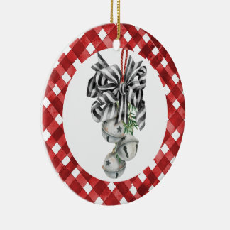 Rustic Red Gingham Noël Ceramic Ornament