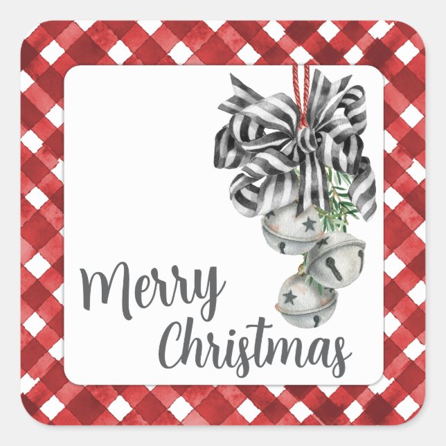 Rustic Red Gingham Noël Square Sticker (Front)