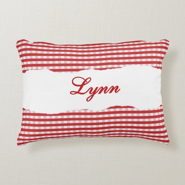 Rustic Red Gingham Personalized Name Accent Pillow (Front)