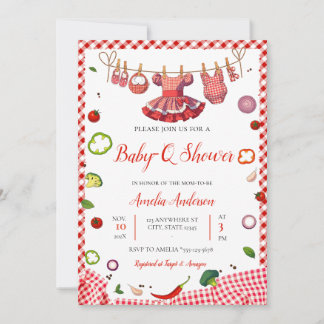 Rustic Red Gingham Plaid BBQ Baby Shower Invitation