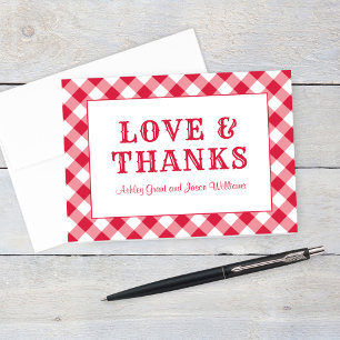 Rustic Red Gingham Plaid Wedding Monogram Letterpress Thank You Card
