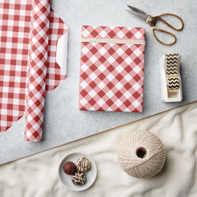 Rustic red gingham simple checkered holiday wrapping paper (Crafts)