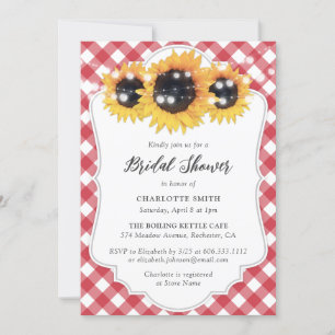 Rustic Red Gingham Sunflower Bridal Shower Invitation