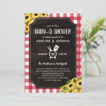Rustic Red Gingham Sunflowers Baby-q Shower Invitation by Paperpaperpaper at Zazzle