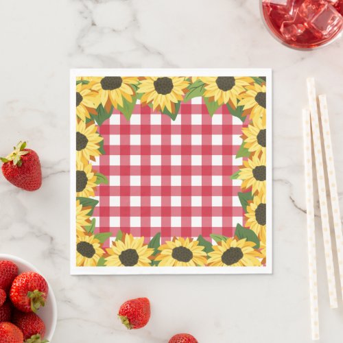Rustic Red Gingham  Sunflowers  Napkins
