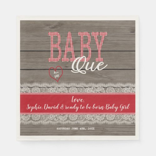 Rustic Red Gingham Wood Boy Baby Shower BBQ Paper Napkins