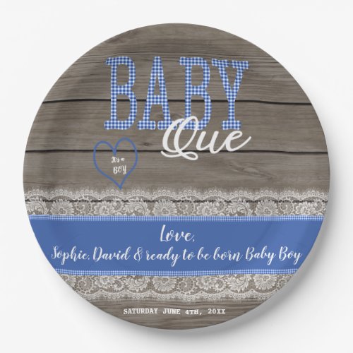 Rustic Red Gingham Wood Boy Baby Shower BBQ Paper Plates