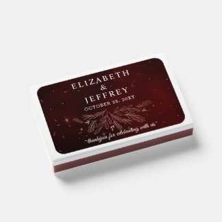 Rustic Red Gold Botanical Wedding Matchboxes