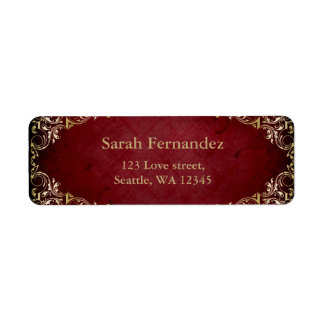 rustic red gold frame label