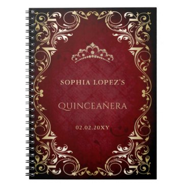 Rustic Red Gold Princess Tiara Quinceanera Notebook