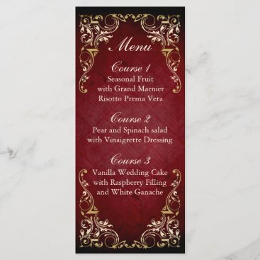 rustic red gold regal wedding menu
