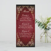rustic red gold regal wedding menu (Standing Front)