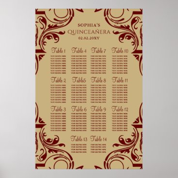 Rustic Red Gold seating plan poster