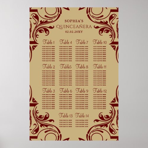 Rustic Red Gold seating plan poster