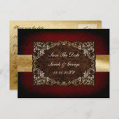 Rustic Red Gold Wedding Save The Date Announcement Postcard (Front/Back)