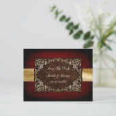 Rustic Red Gold Wedding Save The Date Announcement Postcard (Standing Front)