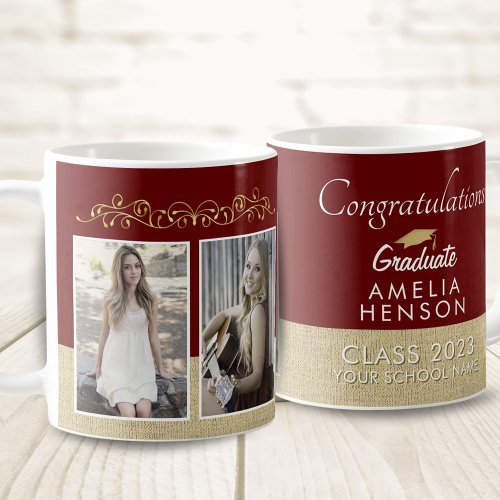 Rustic Red Graduate 2 Photo Graduation Coffee Mug