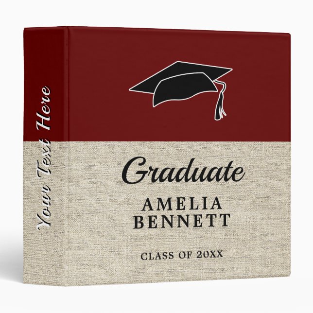 Rustic Red Graduate Cap Graduation Graduate Album 3 Ring Binder (Front/Spine)