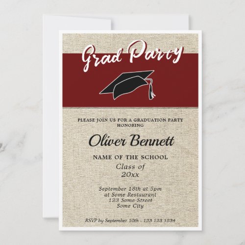 Rustic Red Graduate Cap Graduation Party Invitation