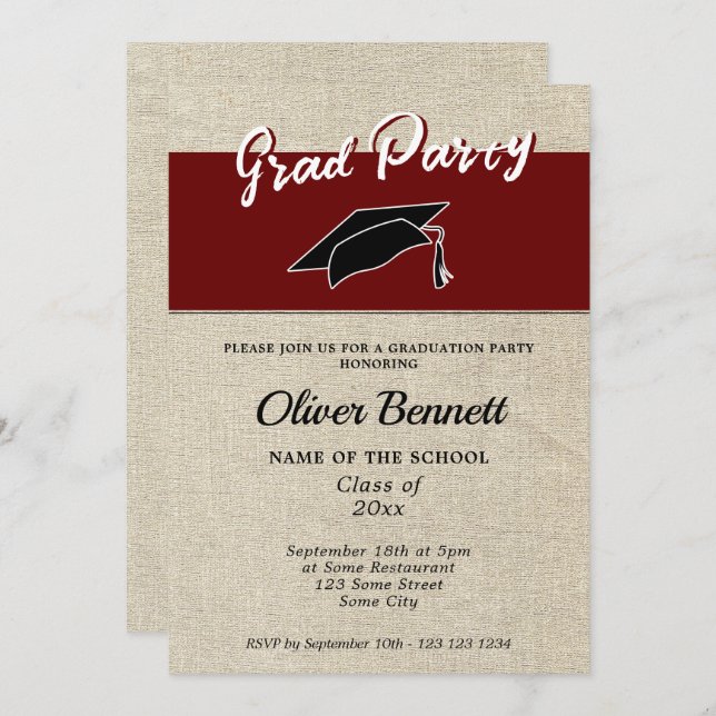Rustic Red Graduate Cap Graduation Party Invitation (Front/Back)