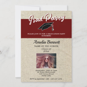Rustic Red Graduate Cap Graduation Party Photo Invitation
