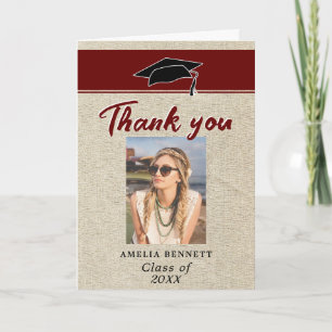 Rustic Red Graduate Cap Graduation Photo Thank you Card