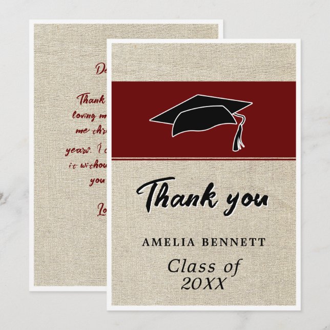 Rustic Red Graduate Cap Graduation  Thank You Card (Front/Back)