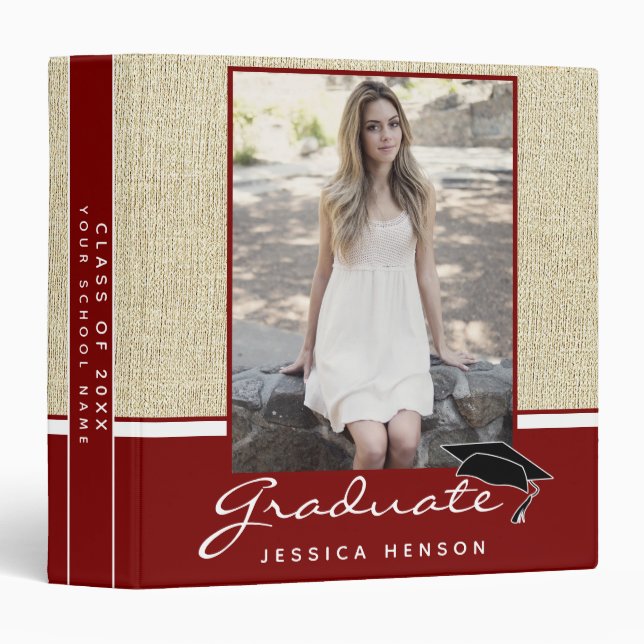Rustic Red Graduation Keepsake Photo Album 3 Ring Binder (Front/Spine)