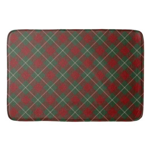 Rustic Red Green and Beige Tartan Plaid Pattern Bath Mat