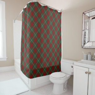 Rustic Red Green and Beige Tartan Plaid Pattern Shower Curtain