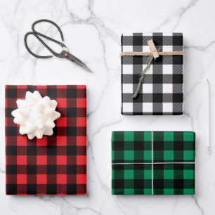 Rustic Red Green and Black Buffalo Plaid Christmas Wrapping Paper Sheets