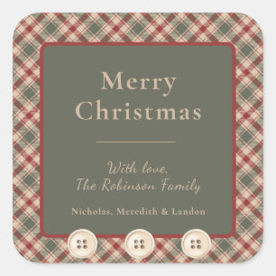 Rustic Red, Green and Tan Plaid Christmas Sticker