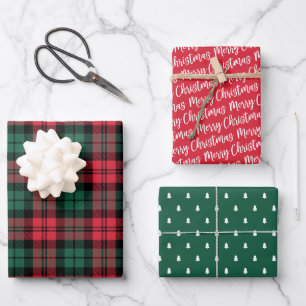 Rustic Red Green Black Watch Plaid Christmas Wrapping Paper Sheets