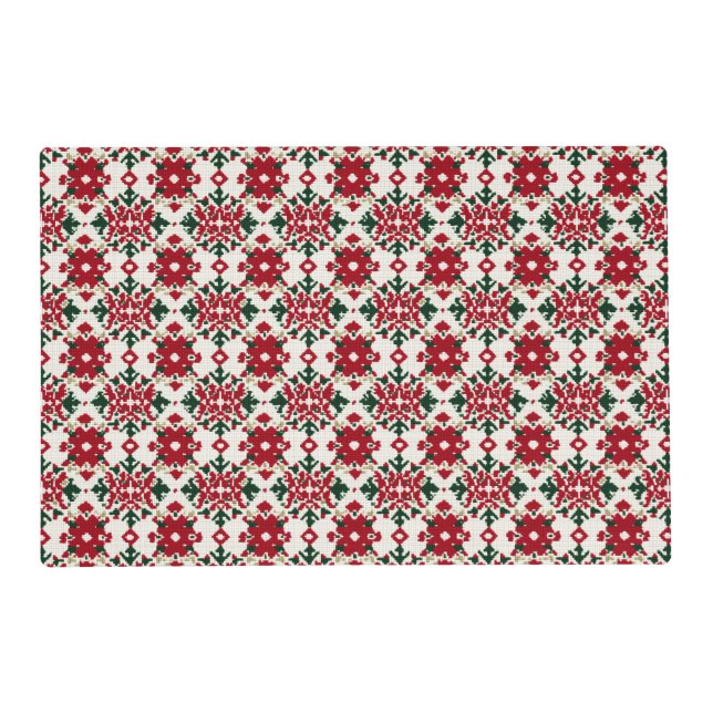 Rustic red green christmas Crochet Pattern  Placemat (Front)