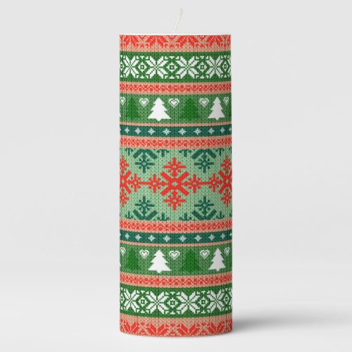 Rustic Red  Green Christmas Ugly Sweater Pillar Candle