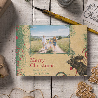 Rustic Red Green Family Christmas Photo Holiday Postcard